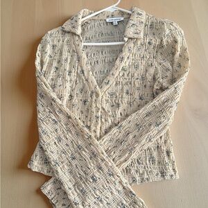 Textured Beige Button-Down Shirt